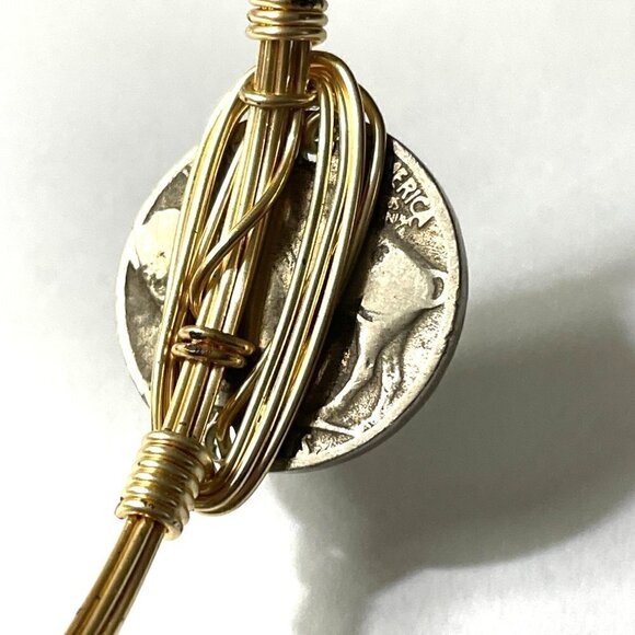 Vintage Indian Head Buffalo Three Nickels Currency Gold Wire Bangle Bracelet - Picture 6 of 6